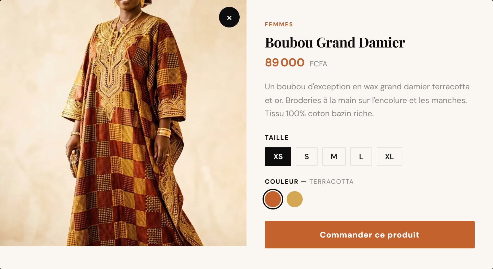 KEUR : fiche Boubou Grand Damier avec prix, tailles, couleurs et commande.