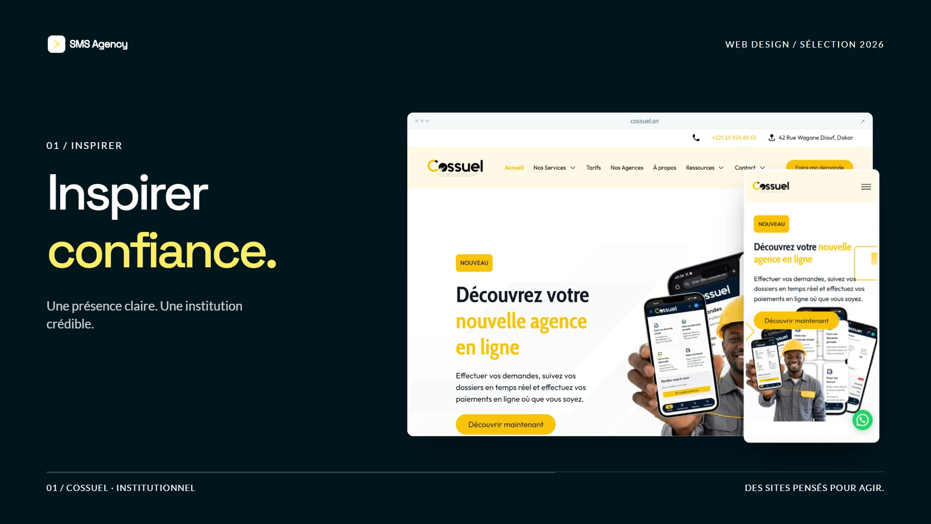 Inspirer confiance : les pages réelles de COSSUEL présentées par SMS Agency.